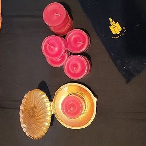 Vintage Partylite Travel Tealight  Gold Shell Compact W/8 Tealights